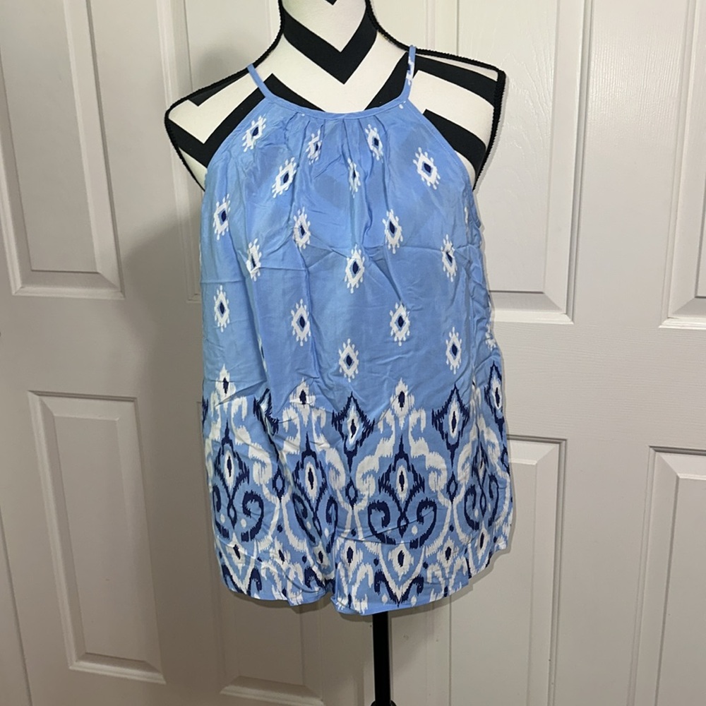 Southern Tide Blue and White Patterned Jada Tank Top